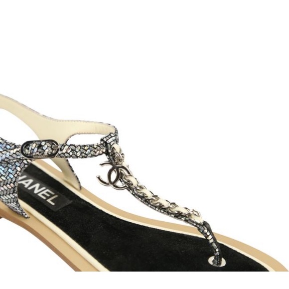 SOLD Chanel Velvet T-Strap Thong Sandals Eu38 - Picture 4 of 8